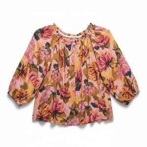 Floral Peasant Blouse 1X Pink Rayon Boho Cottagecore Top